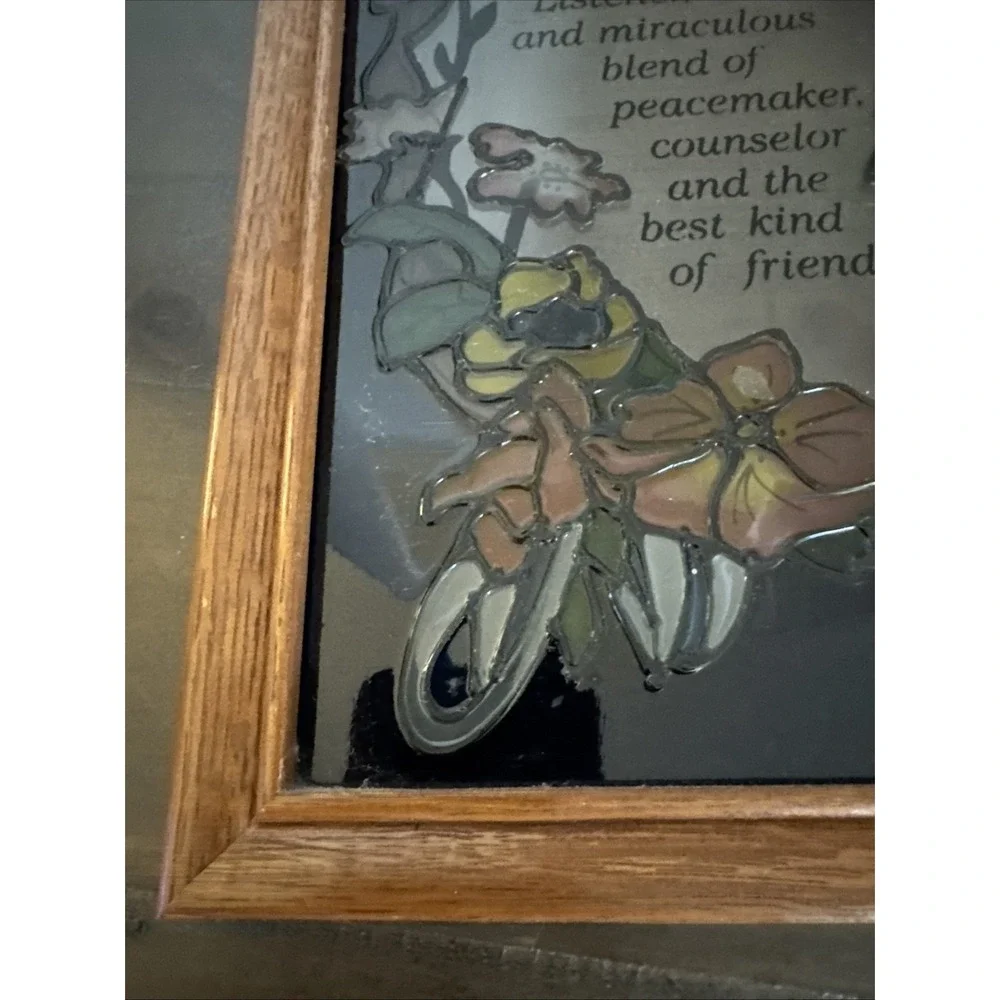 Vintage Mother‎ Poem Mirrored Stained Glass Style in Wood Frame 10